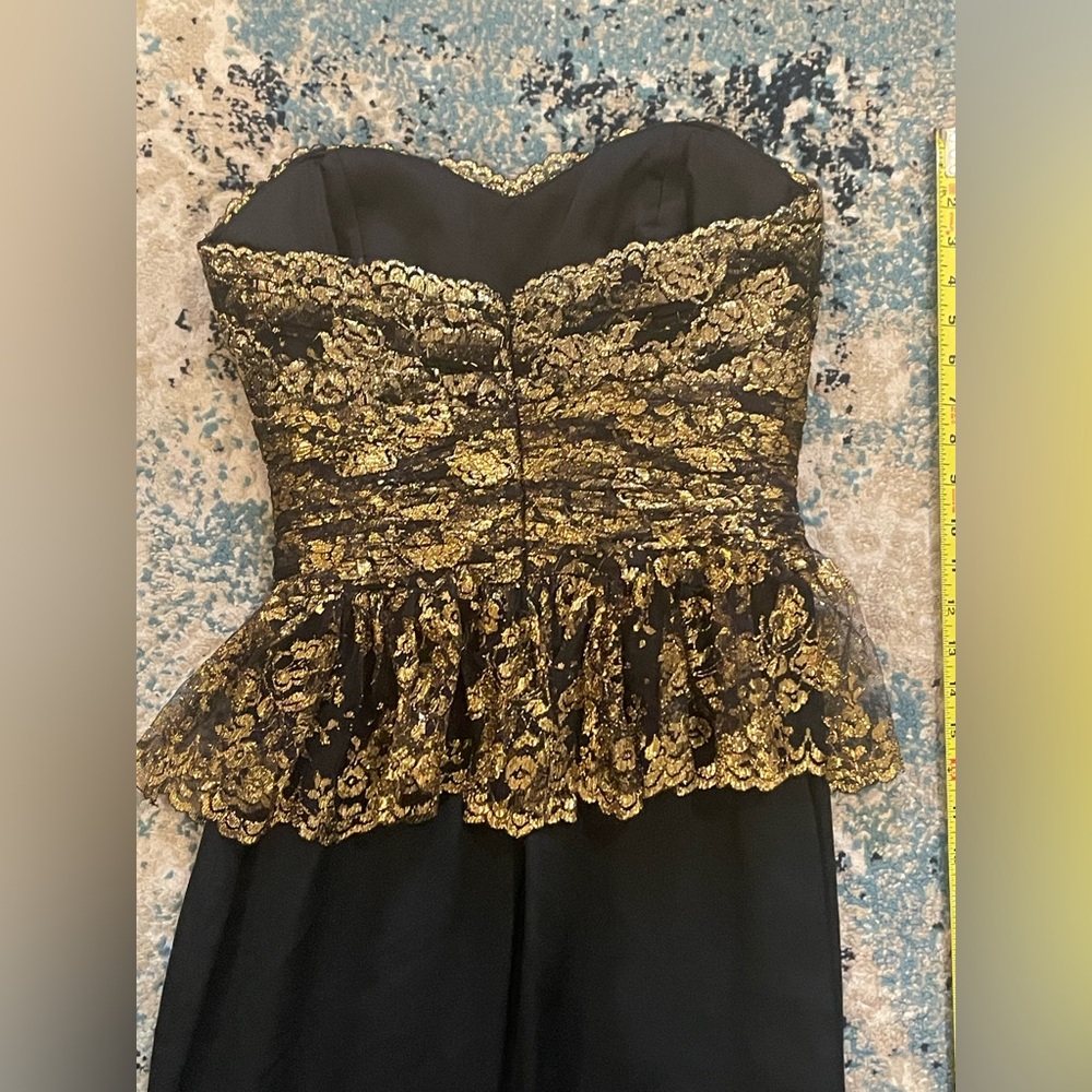 Marchesa Notte Black and Gold Floral Design Strapless Dress *Like New* Sz 6 - Picture 8 of 9
